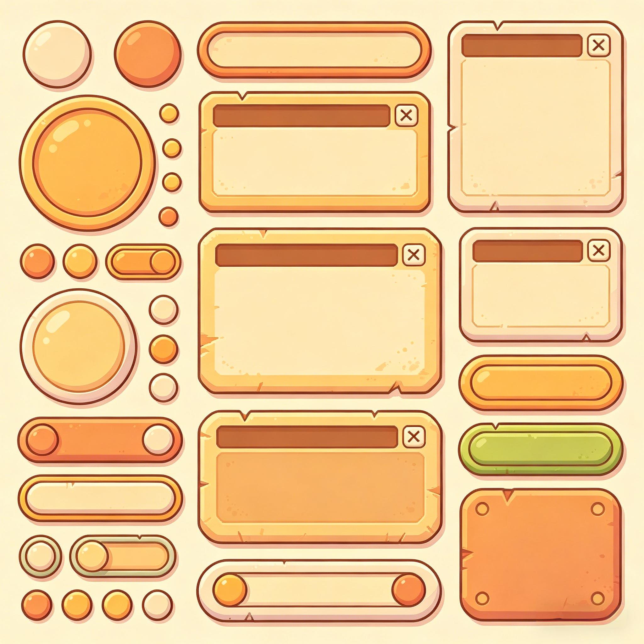 复古暖棕卡通游戏 UI 套件